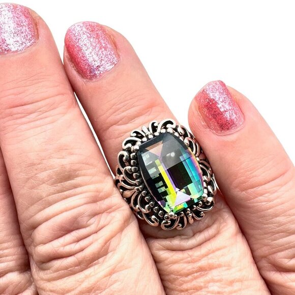JTV Womens Ring Sterling Silver Mystic Topaz Size 6 Fancy Cut Gemstone - Picture 2 of 6